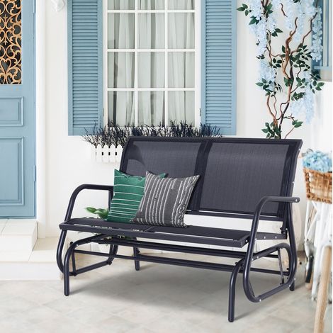 Banc balançoire de jardin 2 places en métal noir 120 x 70 x 85 cm (1/5)