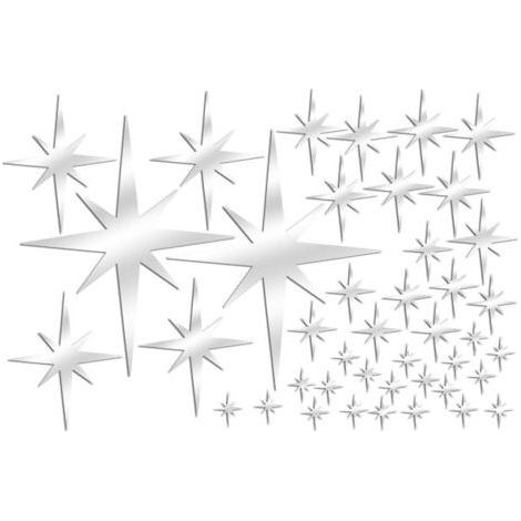 A set of 42 silver DIY star mirror wall sticker, acrylic decal, waterproof self-adhesive wallpaper for children's room, home decoration (1/5)