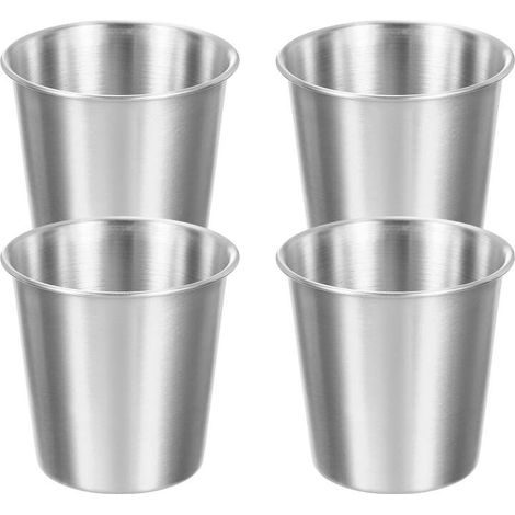 Gobelet élégant en métal, 200 ml, bouteille d'eau en acier inoxydable 304, couleur argentée, lot de 4 (1/5)