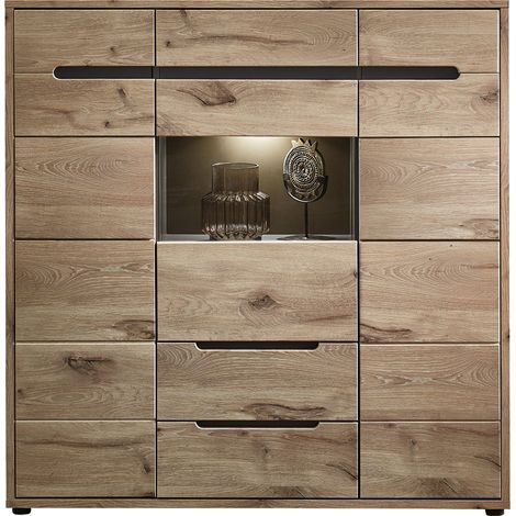 Highboard mit LED Beleuchtung BURNHAM-36 in Eiche Nb. mit graphit, B/H/T ca. 125/128/38 cm (1/5)