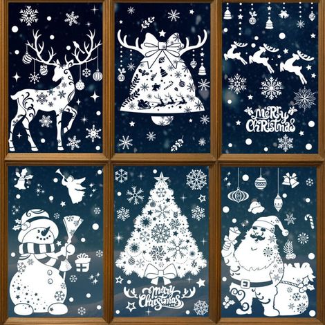 Décorations de Noël - Autocollant vitrine cerf et bonhomme de neige - Décoration de Noël pour centre commercial - Autocollant statique Joyeux Noël - Voir photo (1/2)