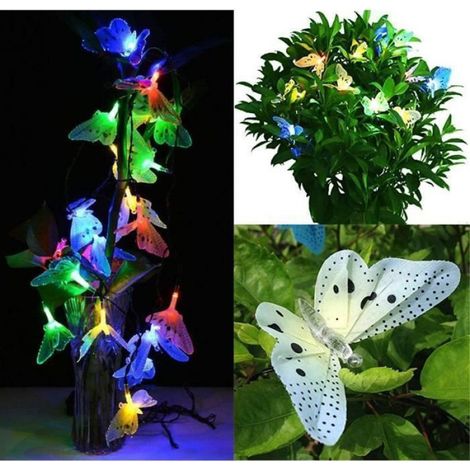 LED Solaires Guirlandes, 20 Pièce Extérieures Papillon Lumières, Led étanches Décoratives Lampe,13ft Multicolores Solaires Papillon (1/4)