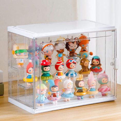 Vitrine de Collection en Plastique Transparente Grande Taille Boîte d'Exposition Empilable avec Porte Magnétique et Cloison Amovible Anti-Poussière (1/5)