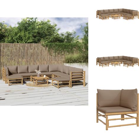 Salon de jardin 11 pcs avec coussins taupe bambou - Salon De Jardin - Mobilier De Jardin - Ensemble De Salon - Ensemble De Meubles De Jardin - Bamboo Furniture (1/5)