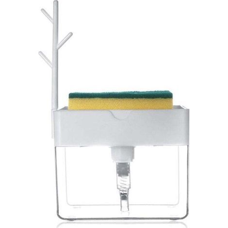 Distributeur de savon 2 en 1, distributeur de savon liquide, distributeur de détergent, avec porte-éponge (1/4)