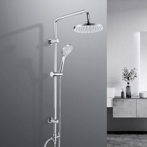 JOHO Duschsäule ohne Armatur – Wandmontage Duschsystem mit verstellbaren Halterungen, Regendusche Ø20 cm aus ABS, robuste Duschgarnitur für Bad und Badewanne