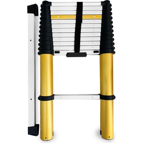 DRABEST - MAX - Escalera telescópica - Escalera Extensible - Escalera Plegable, Escalera de Aluminio - hasta 150 kg - Escalera polivalente Plegable - Escalera 13 peldaños - 0,88x3,81x0,11 m