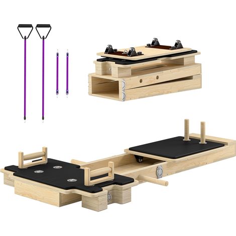 Appareil de Pilates Reformer multifonctionnel avec bandes de résistance et poignées pour une utilisation à domicile ou en extérieur. (1/5)