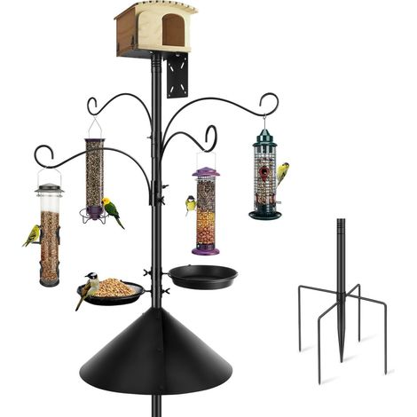 Station d'alimentation pour oiseaux extérieure 232 cm avec dôme anti-écureuil et support de nichoir (1/5)