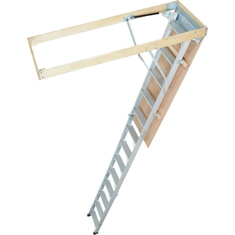 Échelle Télescopique Pliable de Grenier en Aluminium Capacité de Charge 158,8 kg 570x1600 mm Extension Polyvalente Légère Portable Hauteur d'Installation 9,5'-12' pour Grenier, Bureau, Maison (1/5)