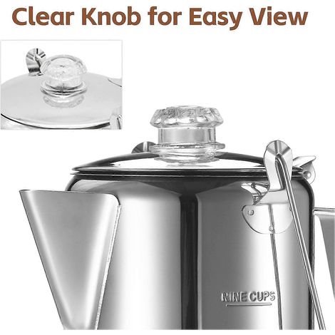 Cafetière à percolation d'extérieur 1,2 l en acier inoxydable pour 9 tasses, idéale pour le camping, la maison et la cuisine - hy (1/3)