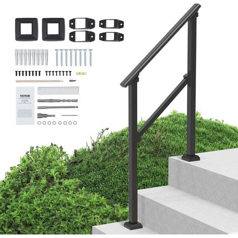 Rambardes extérieures en acier carbone pour escaliers de 2 à 3 marches, kit d'installation pour rampes sécurisées pour seniors et porches. (1/5)