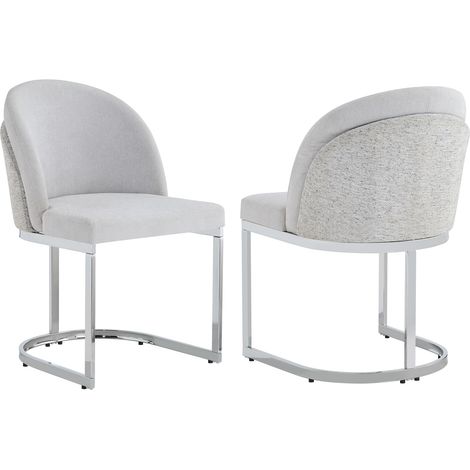 Lot de 2 chaises de salle à manger en tissu chenille gris clair avec pieds métalliques argentés (1/5)