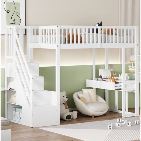 letto salvaspazio 90x200 con scrivania scala bianco OKMYHOME (1/5)