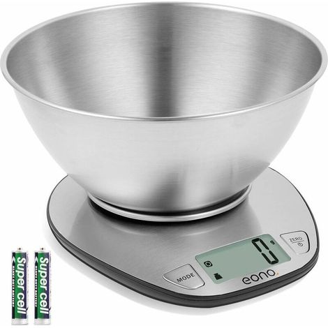 Digital Kitchen/Pastry Scale in Stainless Steel, with Removable Bowl, Tare Function, LCD Screen, Maximum Load of 5 kg (1/5)