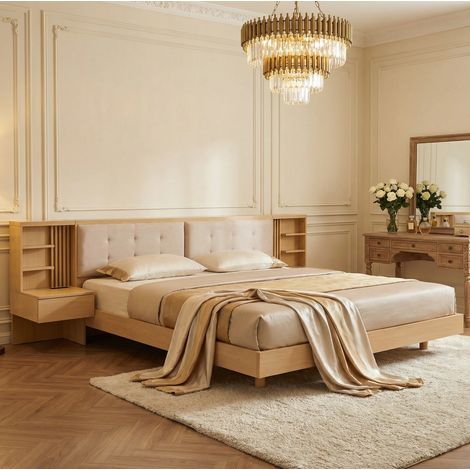 Bett Doppelbett Stauraum 180x200 Holz schwebend HAVRYA (1/5)