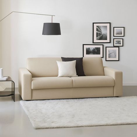 Dmora - Canapé fixe Dgrabb, Canapé 3 places, 100% Made in Italy, Canapé Salon, en tissu matelassé, avec accoudoirs fins, Cm 200x95h90, Beige (1/4)