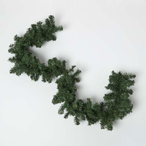 HOMESCAPES Plain Green Artificial Christmas Long Garland, 180cm (1/4)