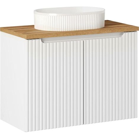 Waschtisch 80cm mit Keramikwaschbecken, weiß und Eiche, NEWPORT-56-WHITE (1/5)