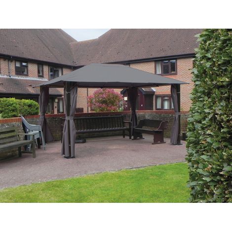 Highfield Gazebo Outdoor Garden BBQ Shelter, Party Tent with Curtains and Apex Canopy - L300 x W400 x H260 cm - Grey