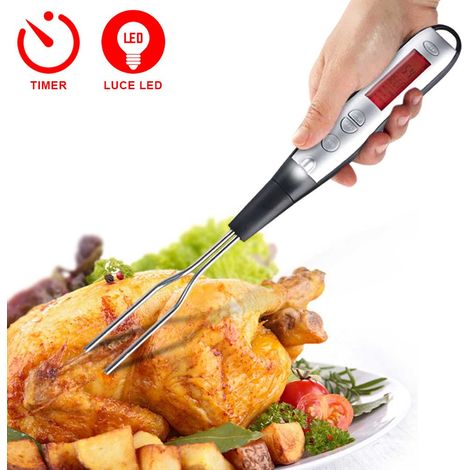 Termometro digitale Alimentare Alimenti da Cucina Sonda con Timer e Luce a LED