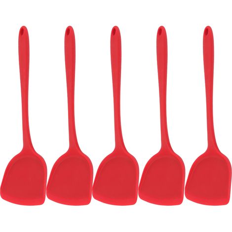 Lot de 5 spatules de cuisine ergonomiques en silicone rouge avec trou de suspension, anti-brûlures. Spatules chinoises rouges pour la cuisine. (1/5)