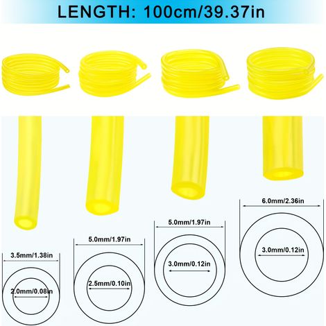 4 tuyaux de carburant 23,5/2,55/35/36 mm, adaptés aux tondeuses à gazon, tronçonneuses, souffleurs, taille-haies.