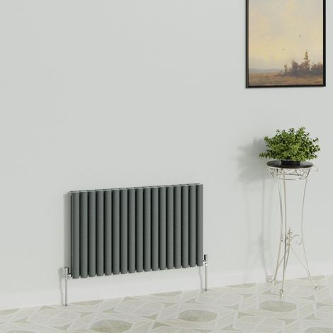 WarmeHaus Oval Anthracite Radiator Horizontal Double 600x1003mm (1/5)