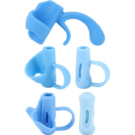 Lot de 5 porte-crayons en silicone pour l'entraînement à l'écriture et la correction de la posture, avec boîte de rangement pour enfants (bleu). (1/5)