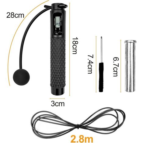 Corde a Sauter Sport, Corde à Sauter Sans Fil Intelligente avec Compteur, Cordes à Sauter Connectée Lestée, Ripcorde à Sauter Sans Corde, 2 en 1 Jump Rope 2.8M Réglable, pour Adulte, Enfant (1/3)