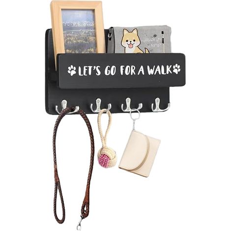 Porte-manteau mural pour chien avec étagère, support mural pour laisse de chien, crochet mural pour organiser les laisses et accessoires, support de laisse en bois pour couloir, entrée (1/5)