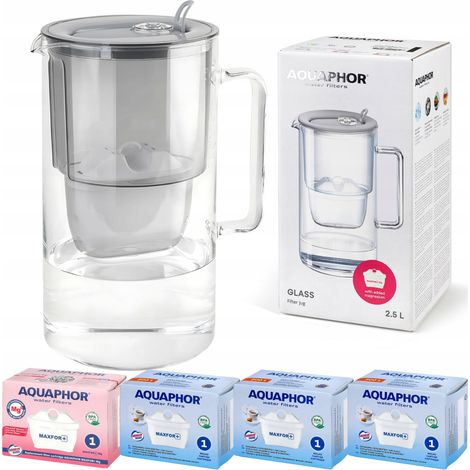Aquaphor Glasfilterkanne aus grauem Glas + 4 Maxfor Filterkartuschen (1/5)