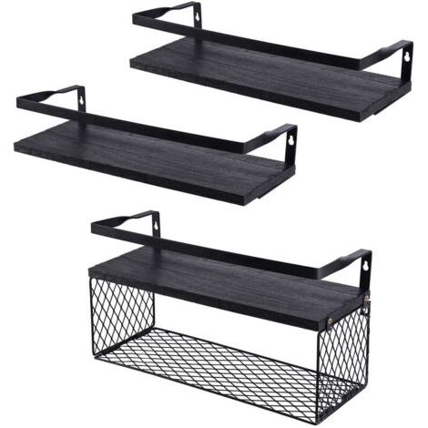 FENOPLASTICAEtagère et rangement de douche,Étagères flottantes avec panier de rangement en fil métallique, étagères de salle de bains au-dessus des toilettes avec garde-corps en métal Etagère et range (1/5)