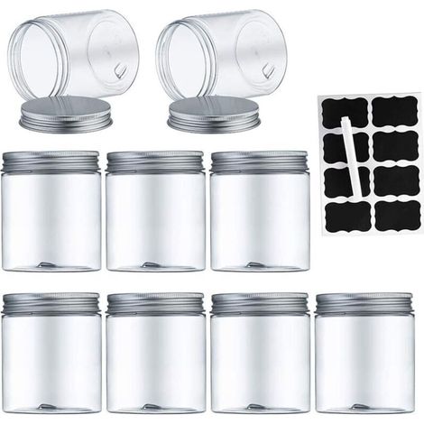 Bocaux en Plastique 9 Pcs, Bocal de Stockage, Réservoir de Stockage en Plastique pour Aliments secs et Slime, sans BPA, Réservoir en Plastique de Stockage d'artisanat(250ml) (1/4)