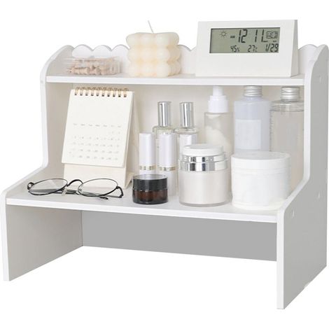 Étagère de bureau en bois à plusieurs niveaux, rangement organisateur pour livres et cosmétiques (1/5)