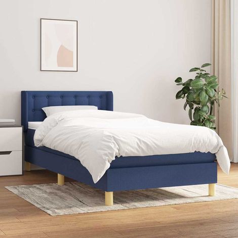 Cama box spring con colchón tela azul 80x200 cm (1/5)