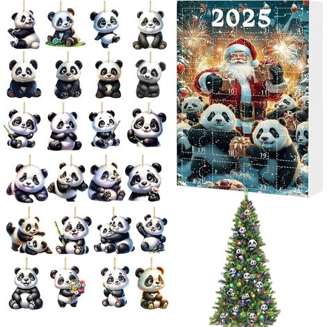 Calendrier de l'Avent 24 Pièces Décoration de Sapin Ornements Panda 2D Pendaisons 2025 Pour Arbre Jardin Rétroviseur Voiture Sac À Dos Tradition Fêtes (1/5)
