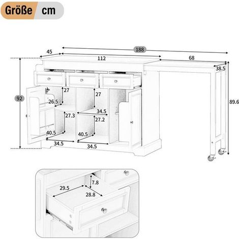Îlot de cuisine rangement meuble de cuisine sur roulettes espace repas extensible porte-épices tiroirs structure indépendante (1/3)