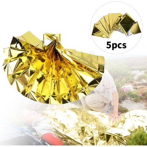 5er-Pack wasserdichte, wärmespeichernde und reflektierende Outdoor-Notfalldecken für Camping, Wandern, Erdbebenrettung und Erste-Hilfe (Gold) (1/5)