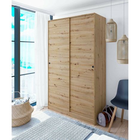 Dmora - Armario Dnoce, Armario de dormitorio con 2 puertas correderas, Unidad con 4 estantes y barra para ropa, 120x50h200 cm, Roble Nudos (1/5)