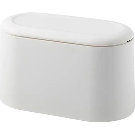 Cestino da scrivania semplice/mini contenitore portaoggetti con coperchio a scomparsa automatico, ideale per toelette, uffici domestici, camere da letto, soggiorni, ecc. (Bianco) (1/5)