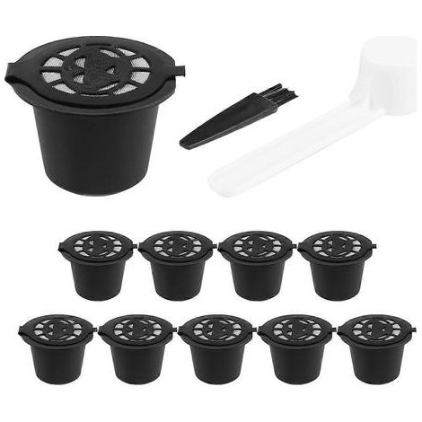 Lot de 10 filtres à capsules de café réutilisables et rechargeables pour Nespresso, avec cuillère et goupillon. Accessoires de cuisine (1/5)