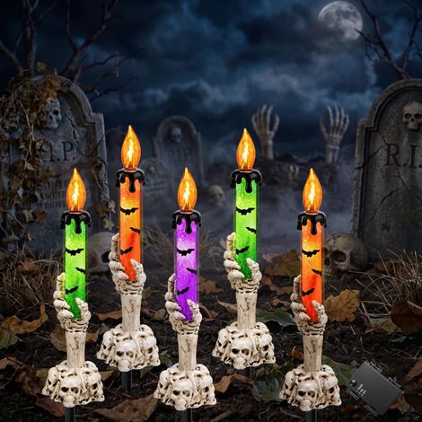 Geemoo Halloween Deko extérieur LED Kerzen avec Timer squelette Hände Stabkerzen (1/5)