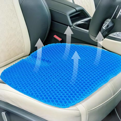 Cuscino in gel per sedile auto, rinfrescante, spesso, grande, traspirante per un comfort prolungato durante la seduta, allevia la pressione su schiena, fianchi e sciatica, blu scuro. (1/5)
