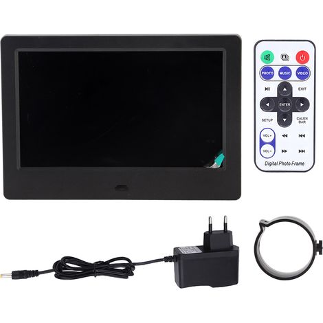 Cadre Photo Numérique 7 Pouces avec Horloge, Alarme et Lecteur Multimédia (Noir, Adaptateur UE) (1/5)