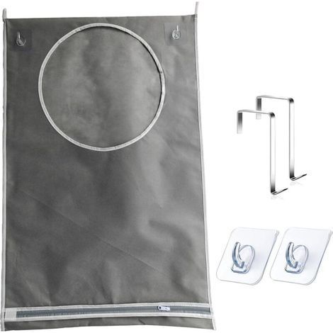 Hanging Laundry Basket, Portable Laundry Bag with Zipper, Hanging Laundry Basket with Stainless Steel Hooks and Adhesive Hooks, Dirty Clothes Storage (1/5)