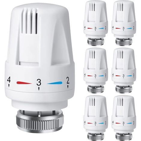 6 pièces Tête thermostatique pour radiateur, Robinets de régulation de température pour radiateur, M 30 X 1,5 Thermostat de radiateur de refroidissement, Robinet de refroidissement de rechange, Tête (1/4)