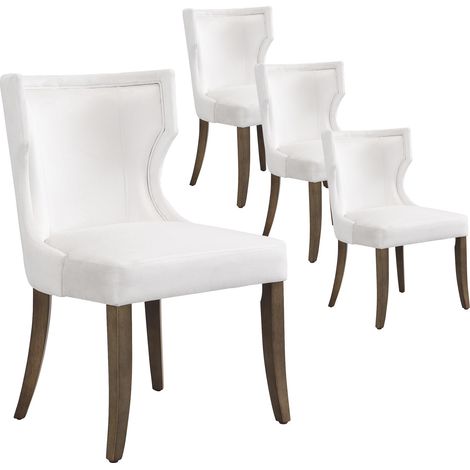 Juego de 4 sillas de comedor minimalistas modernas de terciopelo beige con cuatro patas de madera maciza, ideales para oficinas en casa, salas de estar y dormitorios. (1/5)
