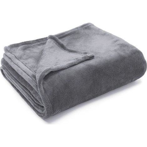 Couverture en flanelle épaisse 150 x 210 cm Fibre de polyester douce et respirante Couleur grise pour canapé et lit (1/5)