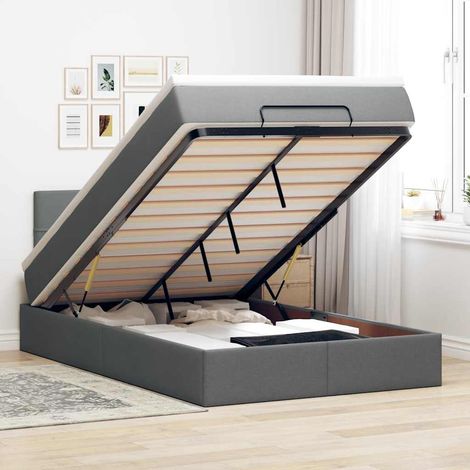 Ottoman-Bett mit Matratze Dunkelgrau 120x200 cm Stoff